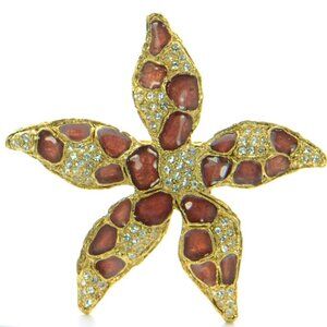 100% Authentic! Oscar de la Renta Starfish Goldtone & Crystal Brooch